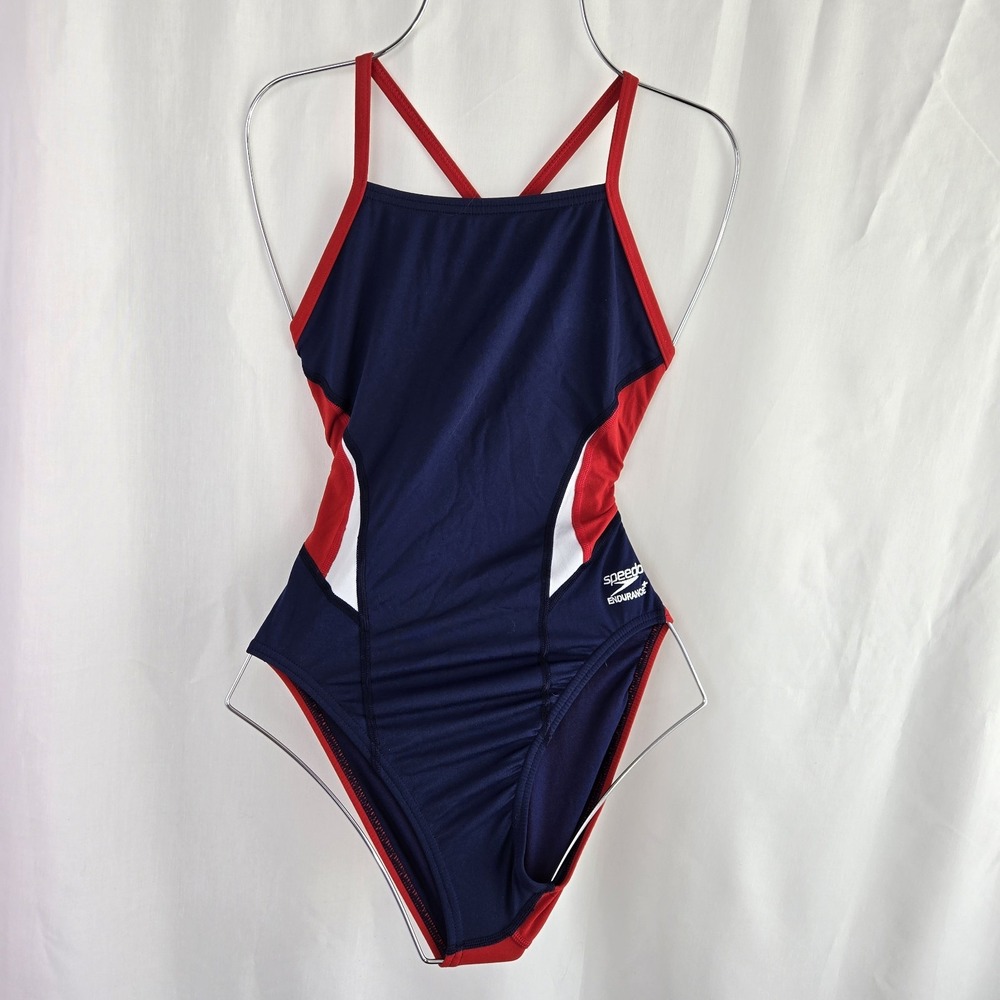 Speedo Endurance Swimsuit Swimwear Size 28 One Piece Edge Splice Strappy Back